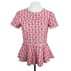 MICHAEL Michael Kors Floral Eyelet Peplum Short Sleeve Blouse Top Sz 6